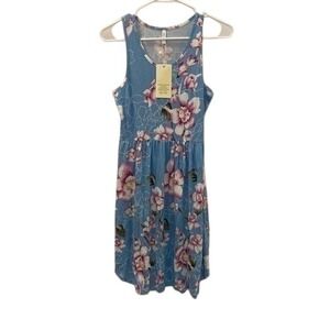Floral Print Dress Sleeveless Casual Summer Sun Dress‎ Blue Size Small